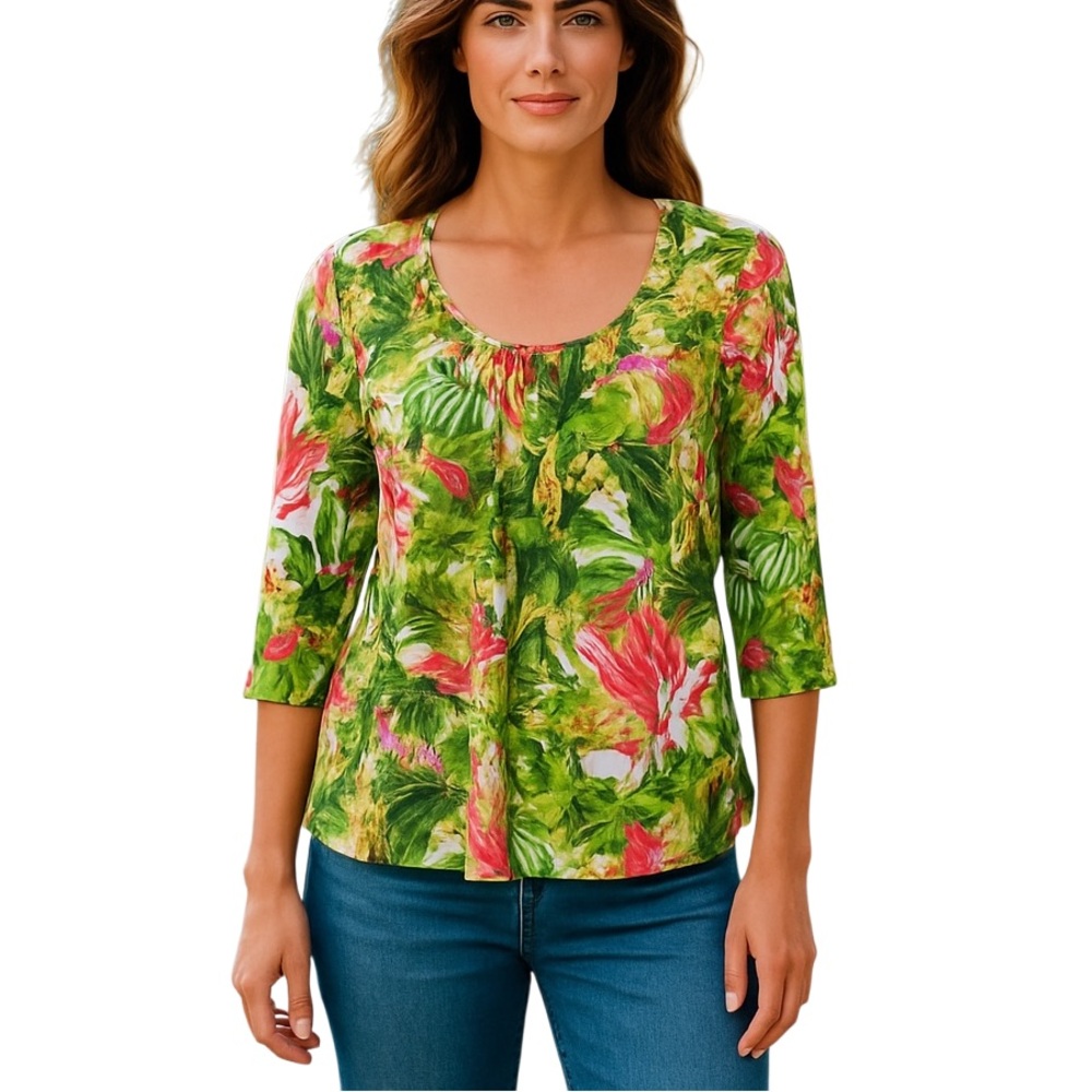 CORAL BAY Tropical Palm 3/4 Blouse